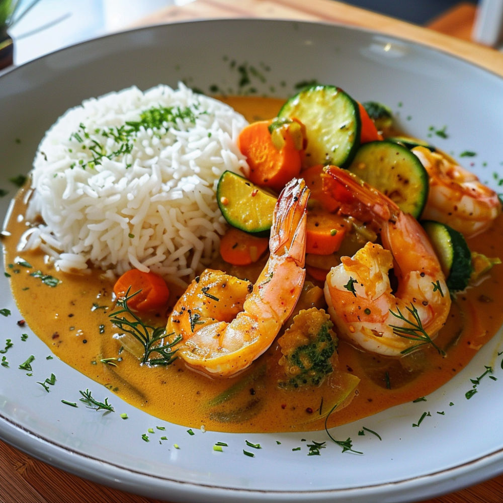 Sauté de crevettes au curry avec riz